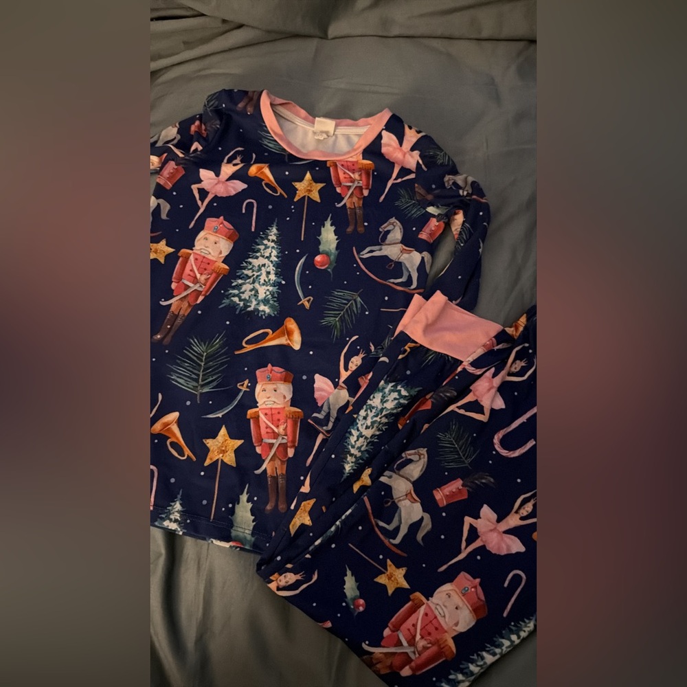 Festive Nutcracker Kids Pajama Set - Navy and Pink